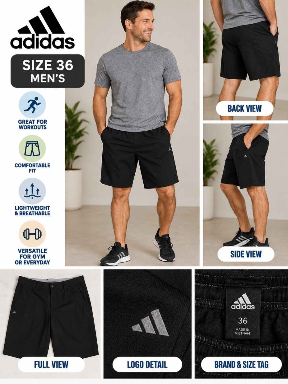 Adidas men's size 36 black athletic shorts #25